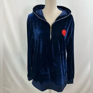 Trianguloswag Blue Vevet Zip Trimmed Pullover Hoodie Small Relaxed
